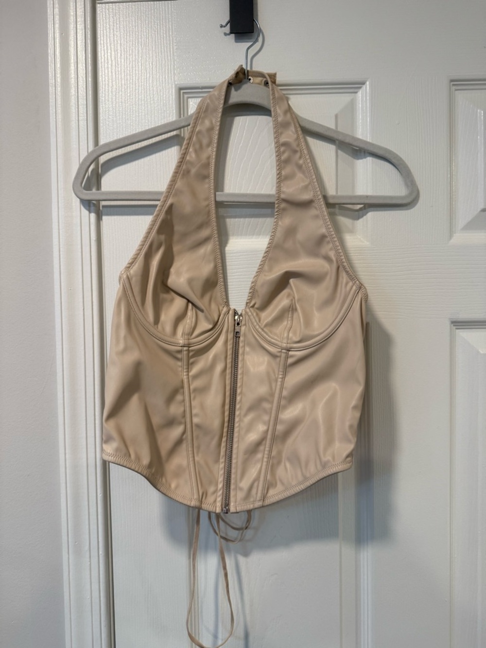 Urban Outfitters Beige Lace-Up Faux Leather Corset Top